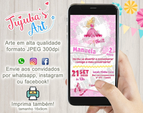 Convite Digital Barbie Princesa Pop Star Para Whatsapp #mod6